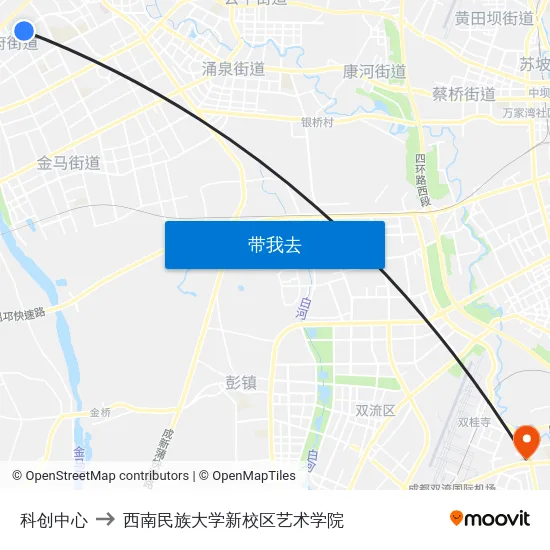 科创中心 to 西南民族大学新校区艺术学院 map