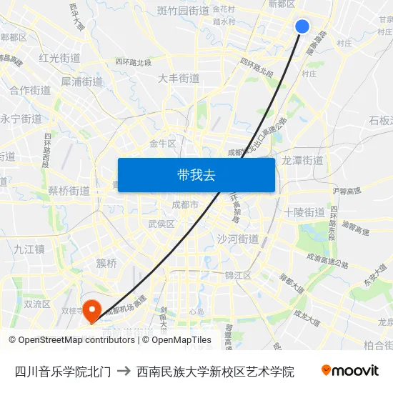 四川音乐学院北门 to 西南民族大学新校区艺术学院 map