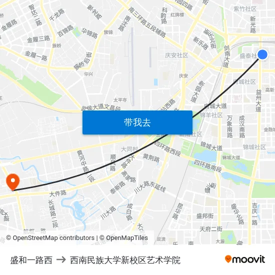 盛和一路西 to 西南民族大学新校区艺术学院 map