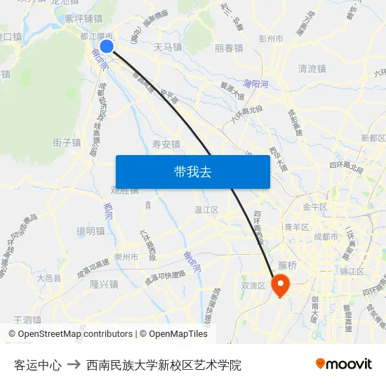 客运中心 to 西南民族大学新校区艺术学院 map