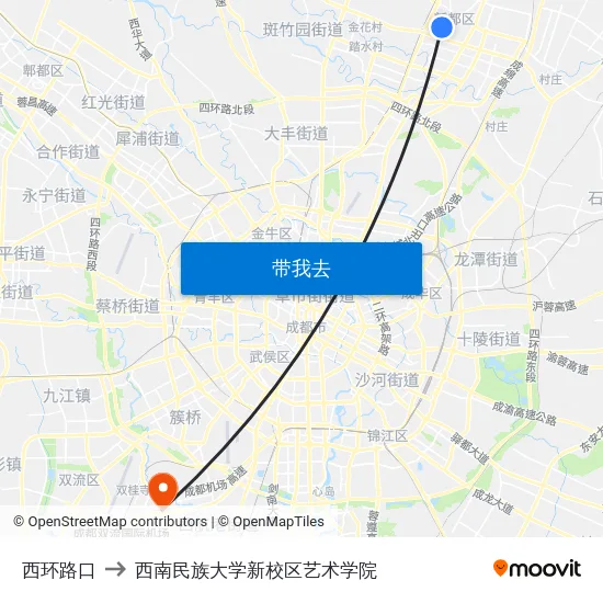 西环路口 to 西南民族大学新校区艺术学院 map