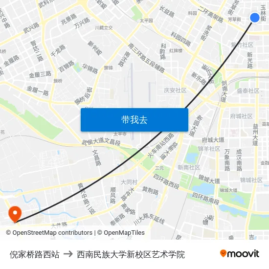 倪家桥路西站 to 西南民族大学新校区艺术学院 map