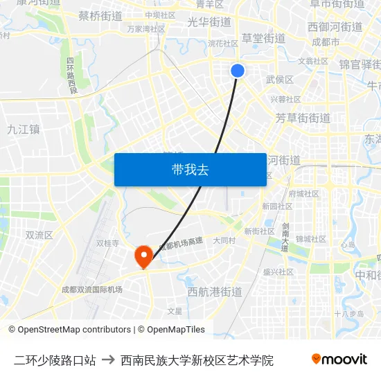 二环少陵路口站 to 西南民族大学新校区艺术学院 map