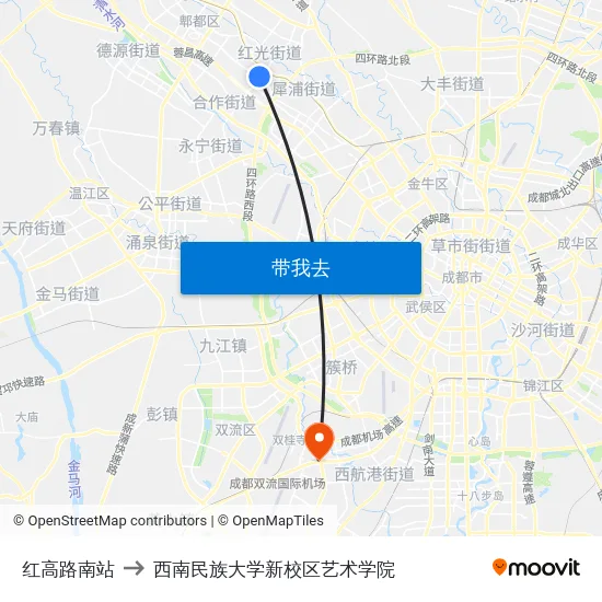红高路南站 to 西南民族大学新校区艺术学院 map