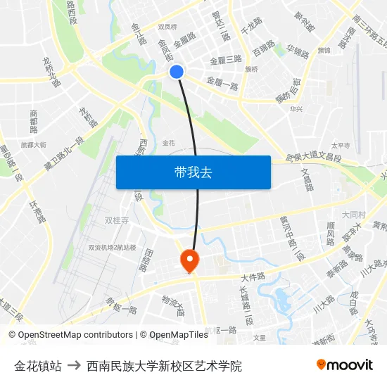 金花镇站 to 西南民族大学新校区艺术学院 map