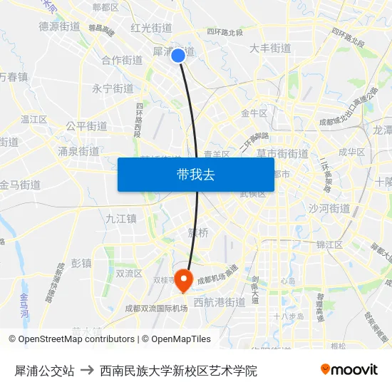 犀浦公交站 to 西南民族大学新校区艺术学院 map