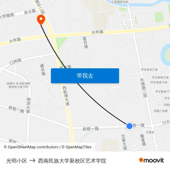 光明小区 to 西南民族大学新校区艺术学院 map