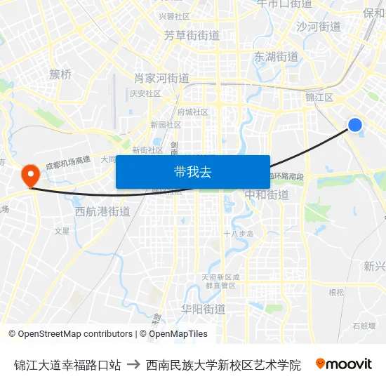 锦江大道幸福路口站 to 西南民族大学新校区艺术学院 map