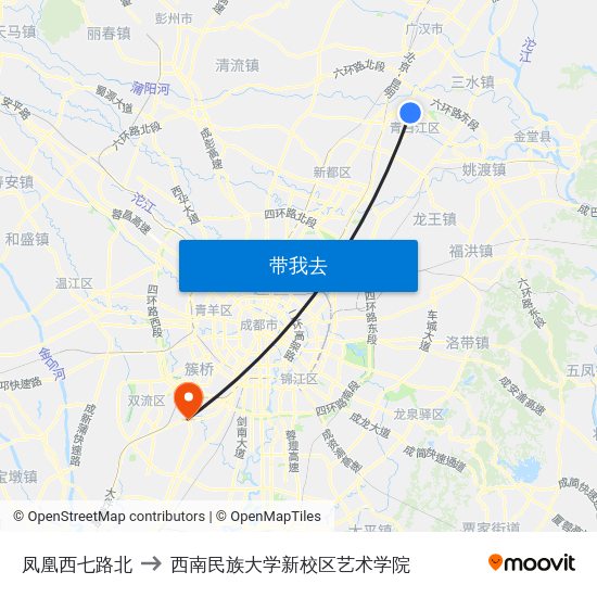 凤凰西七路北 to 西南民族大学新校区艺术学院 map