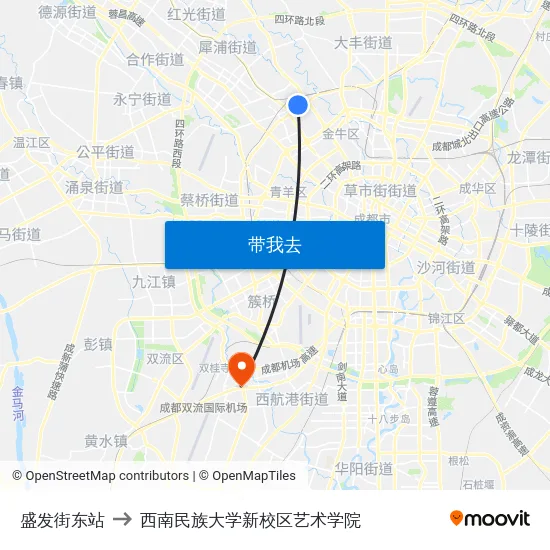 盛发街东站 to 西南民族大学新校区艺术学院 map