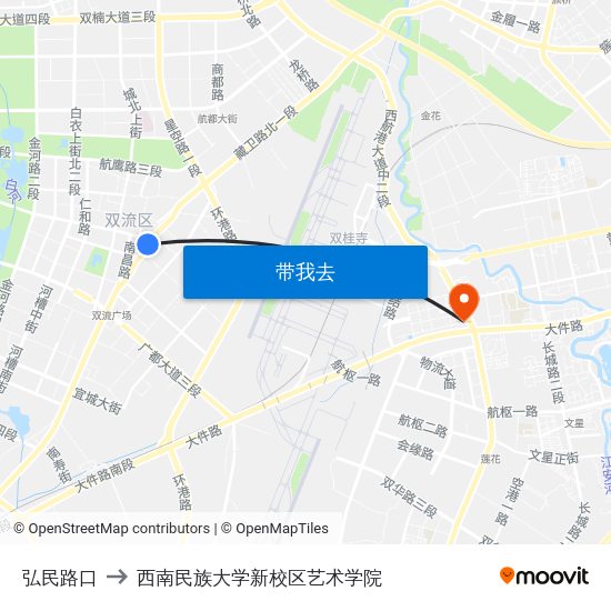 弘民路口 to 西南民族大学新校区艺术学院 map