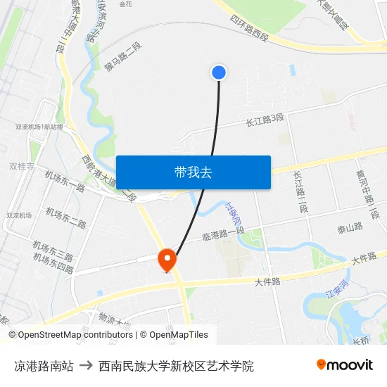 凉港路南站 to 西南民族大学新校区艺术学院 map