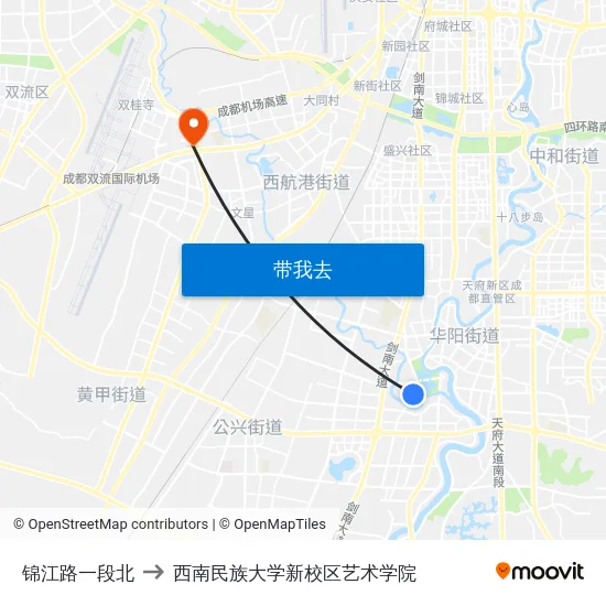 锦江路一段北 to 西南民族大学新校区艺术学院 map