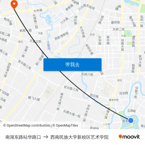 南湖东路站华路口 to 西南民族大学新校区艺术学院 map