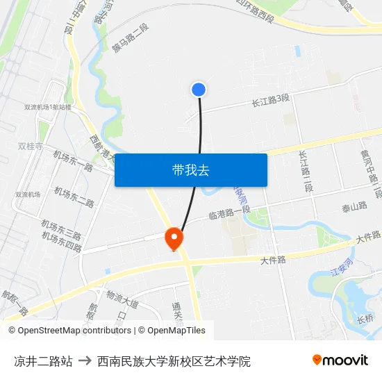 凉井二路站 to 西南民族大学新校区艺术学院 map