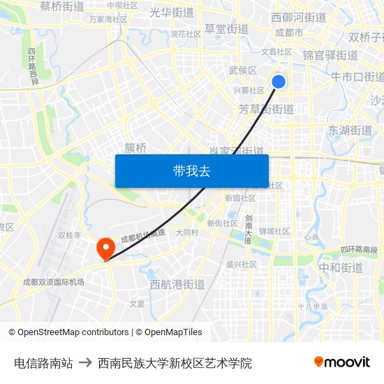 电信路南站 to 西南民族大学新校区艺术学院 map