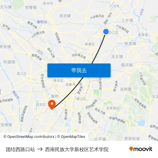团结西路口站 to 西南民族大学新校区艺术学院 map