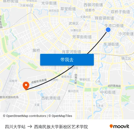 四川大学站 to 西南民族大学新校区艺术学院 map