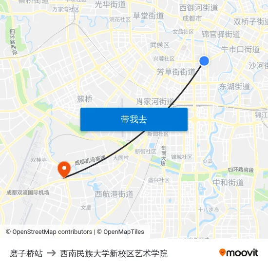 磨子桥站 to 西南民族大学新校区艺术学院 map