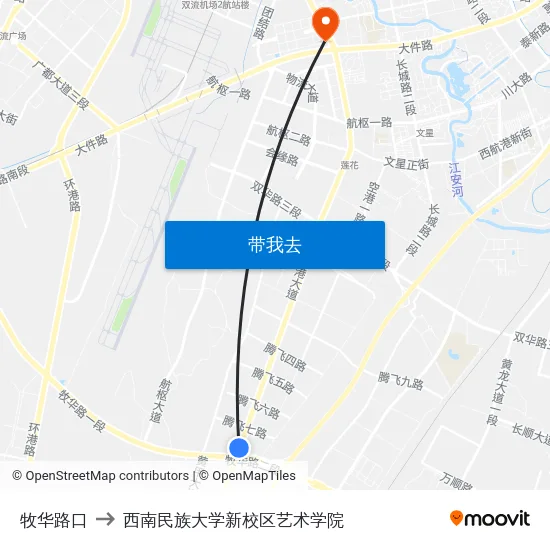 牧华路口 to 西南民族大学新校区艺术学院 map
