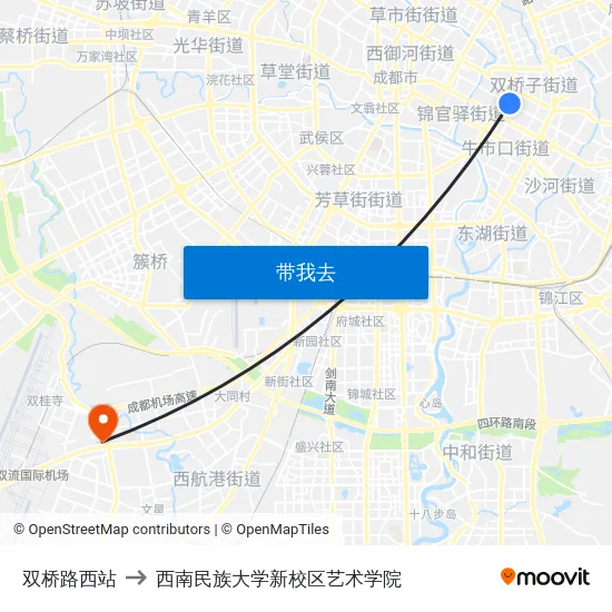 双桥路西站 to 西南民族大学新校区艺术学院 map