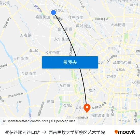 蜀信路顺河路口站 to 西南民族大学新校区艺术学院 map