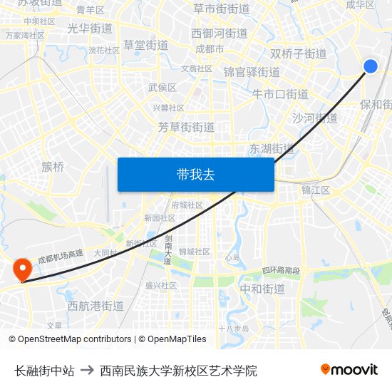 长融街中站 to 西南民族大学新校区艺术学院 map