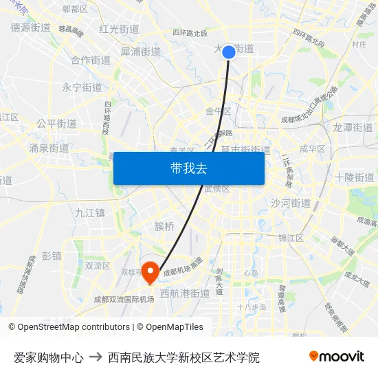 爱家购物中心 to 西南民族大学新校区艺术学院 map