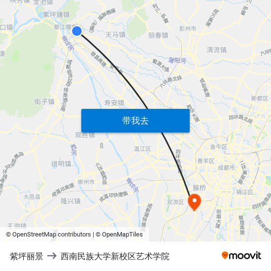 紫坪丽景 to 西南民族大学新校区艺术学院 map