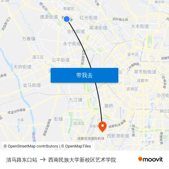 清马路东口站 to 西南民族大学新校区艺术学院 map