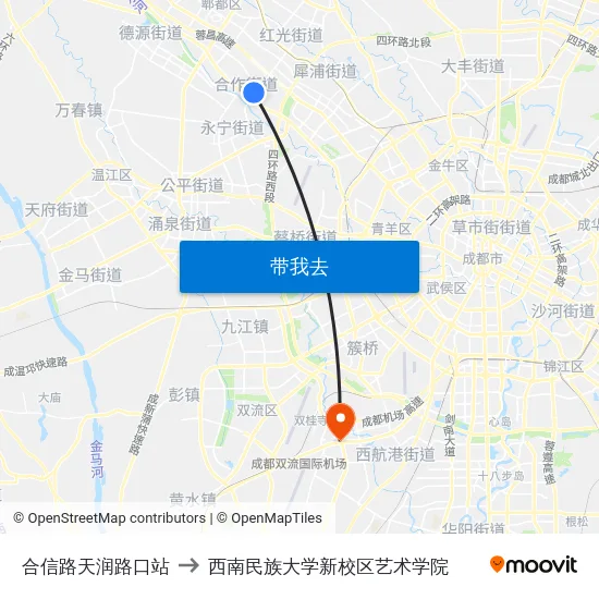 合信路天润路口站 to 西南民族大学新校区艺术学院 map