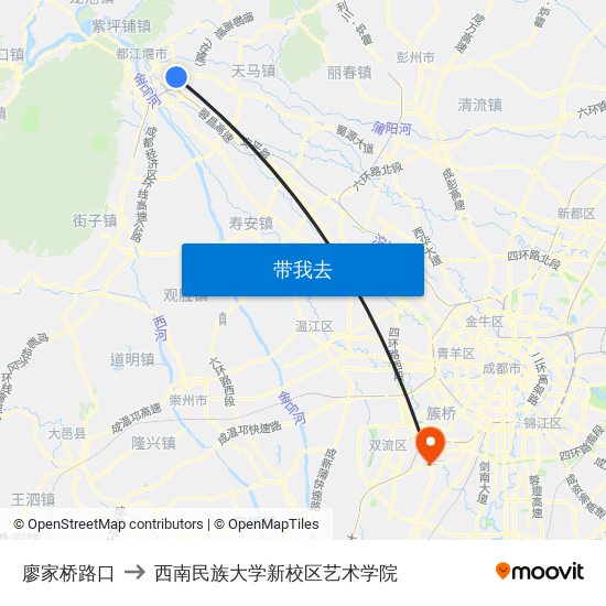 廖家桥路口 to 西南民族大学新校区艺术学院 map