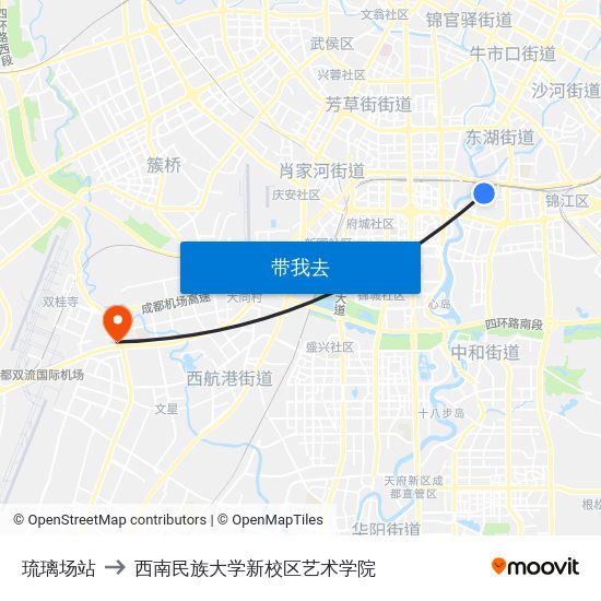 琉璃场站 to 西南民族大学新校区艺术学院 map
