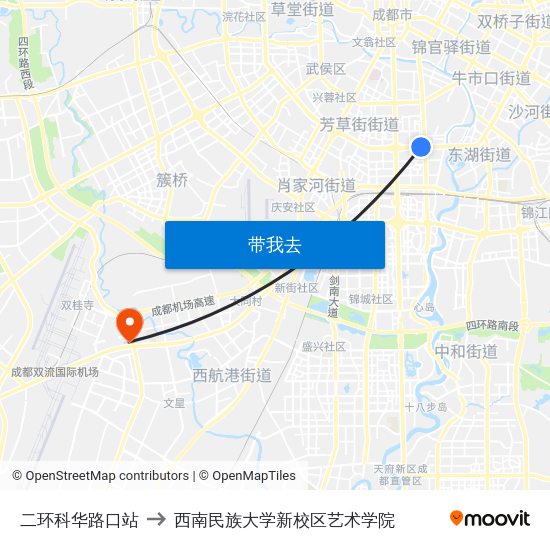 二环科华路口站 to 西南民族大学新校区艺术学院 map