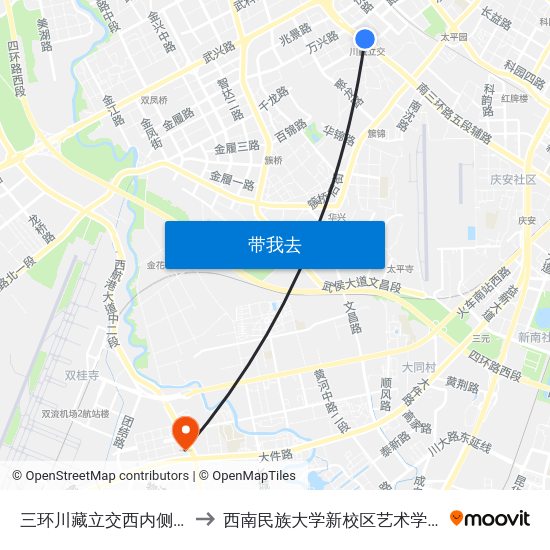 三环川藏立交西内侧站 to 西南民族大学新校区艺术学院 map