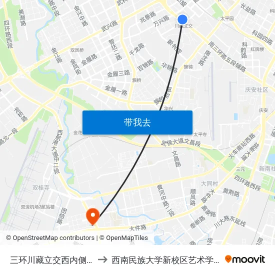 三环川藏立交西内侧站 to 西南民族大学新校区艺术学院 map