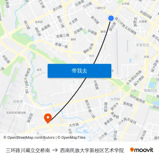 三环路川藏立交桥南 to 西南民族大学新校区艺术学院 map