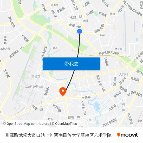 川藏路武侯大道口站 to 西南民族大学新校区艺术学院 map