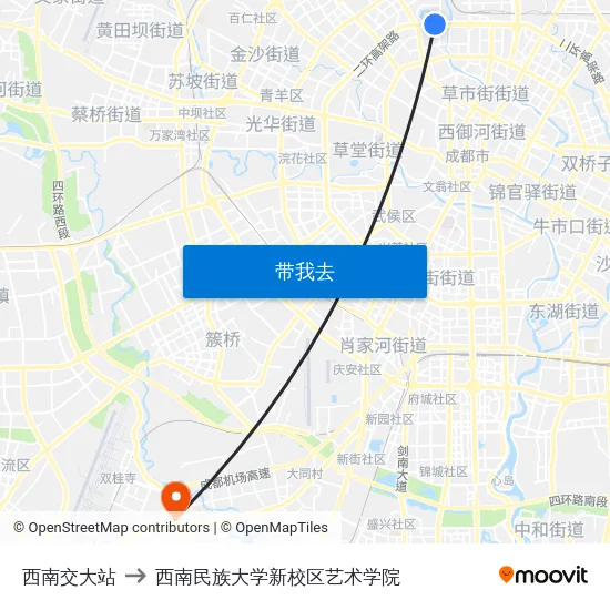 西南交大站 to 西南民族大学新校区艺术学院 map