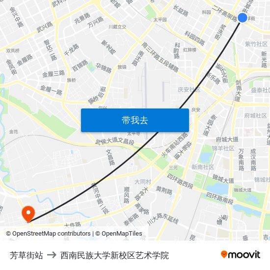 芳草街站 to 西南民族大学新校区艺术学院 map