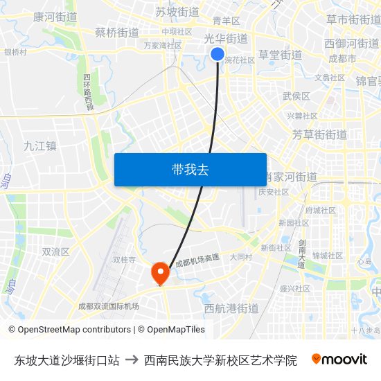 东坡大道沙堰街口站 to 西南民族大学新校区艺术学院 map