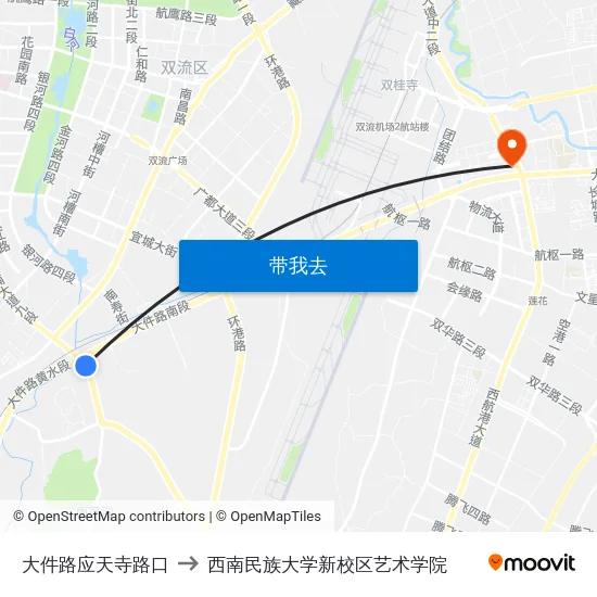 大件路应天寺路口 to 西南民族大学新校区艺术学院 map