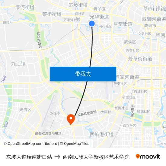 东坡大道瑞南街口站 to 西南民族大学新校区艺术学院 map