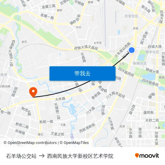 石羊场公交站 to 西南民族大学新校区艺术学院 map
