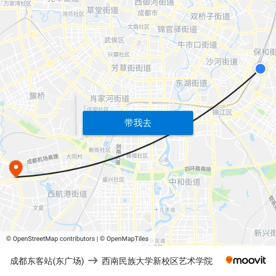 成都东客站(东广场) to 西南民族大学新校区艺术学院 map