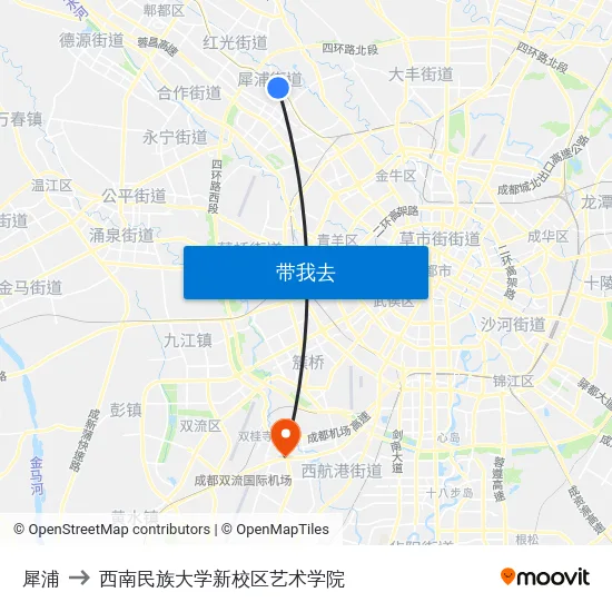 犀浦 to 西南民族大学新校区艺术学院 map