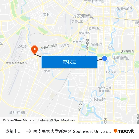成都出口加工区站 to 西南民族大学新校区 Southwest University for Nationalities (New Campus) map