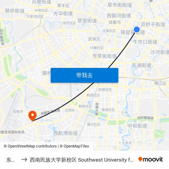 东风路站 to 西南民族大学新校区 Southwest University for Nationalities (New Campus) map