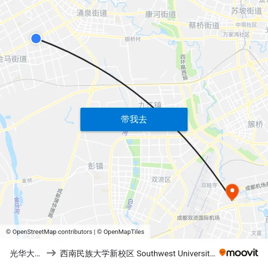 光华大道一段站 to 西南民族大学新校区 Southwest University for Nationalities (New Campus) map