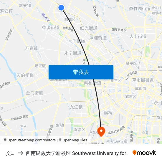 文星站 to 西南民族大学新校区 Southwest University for Nationalities (New Campus) map